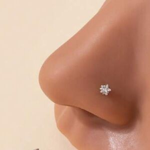 925 Sterling Silver CZ STAR straight pin nose stud ball end 22 gauge